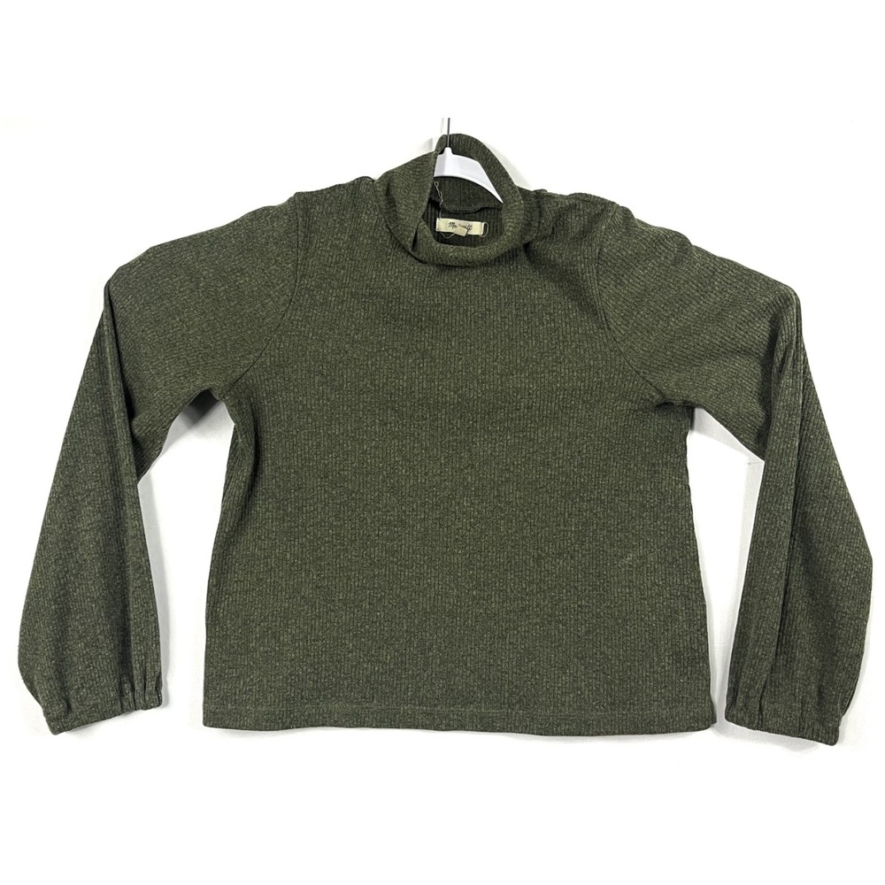 Madewell Womens Large Olive Green Ribbed Bubble Sleeve Turtleneck AD107
